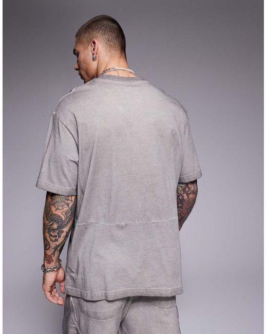 Bershka Gray Distressed Co-ord T-shirt for men