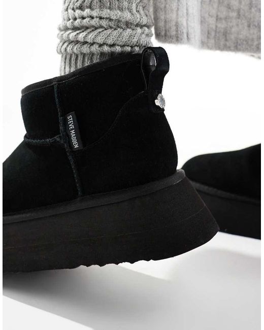 Steve Madden Black Chaplin Real Suede Faux Fur Lined Flatform Boots