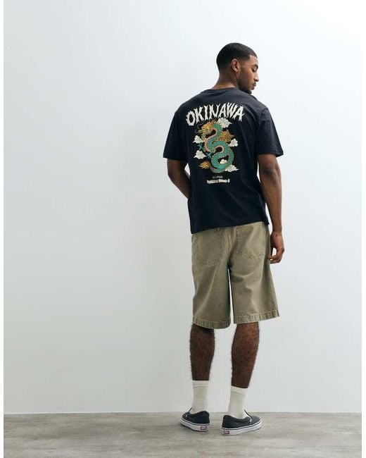 Only & Sons Black Oversized Fit T-shirt With Dragon Back Print for men