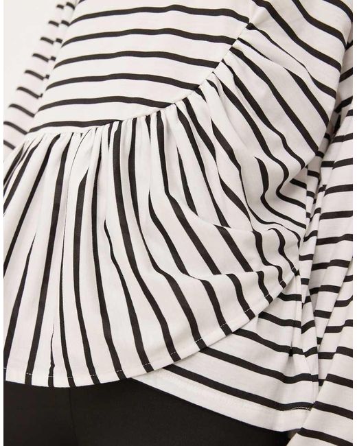 ASOS Gestreept T-Shirt Met Lange Mouwen En Gerimpeld Detail in het White