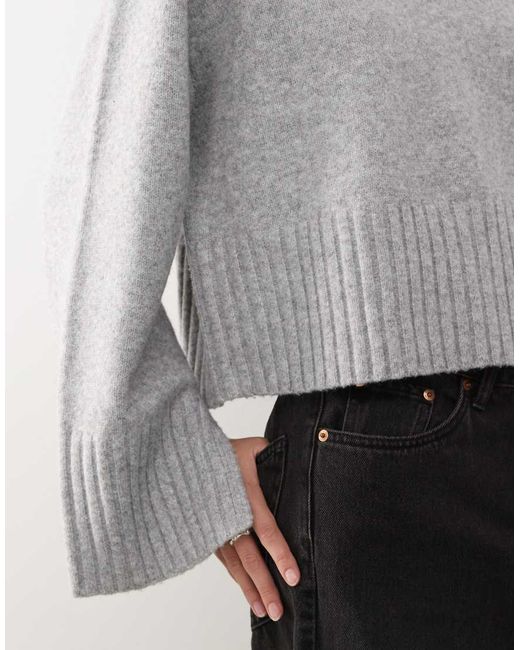 Monki Gray Crew Neck Knit Sweater With Ribbed Cuffs And Hem