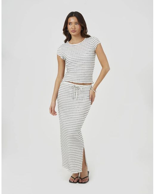 Brave Soul Gray Textured Jersey Stripe Short Sleeve Top