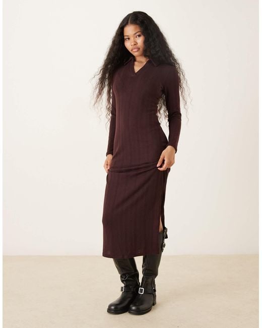 JDY Petite Women's Brown Knitted Polo Maxi Dress