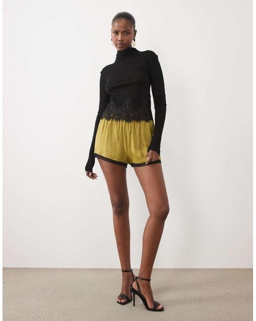 Noughts & Kisses Black Tala Wool Feel Sheer Mesh High Neck Lace Eyelash Trim Top