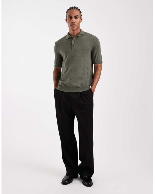 Only & Sons Green Knitted Short Sleeve Polo for men
