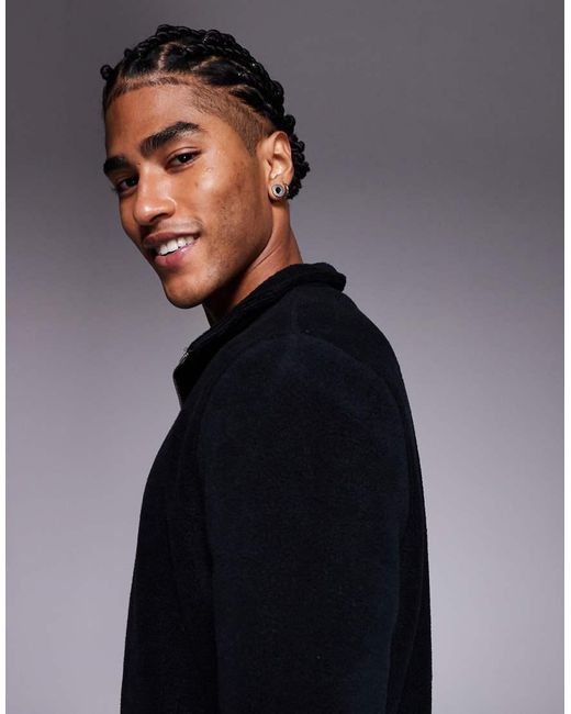 ASOS Black Funnel Neck Quarter Zip Fleece Sweatshirt for men