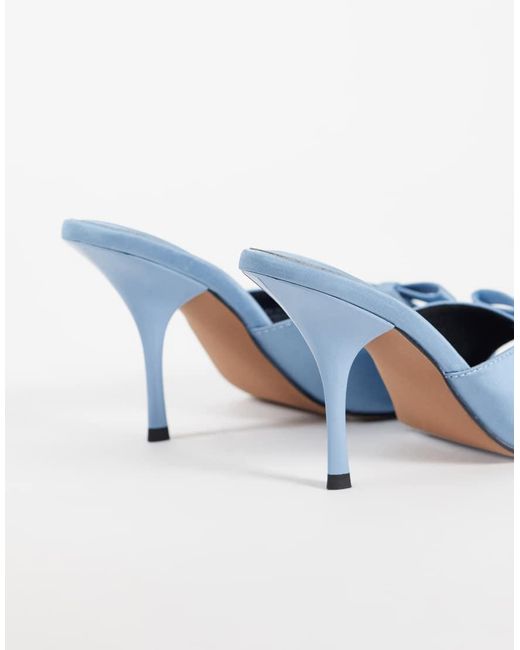 ASOS Blue Nelly Bow Detail High Heeled Mules