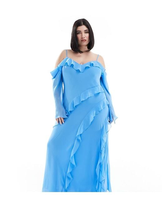 Forever New Blue Long Sleeve Ruffle Maxi Dress