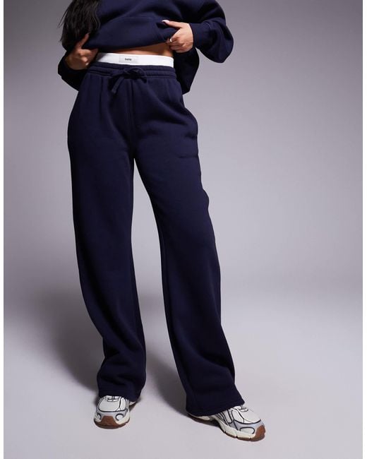 Kaiia Blue Contrast Logo Waistband Wide Leg jogger Co-ord