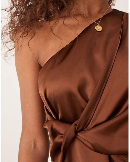 ASOS Brown One Shoulder Satin Wrap Bodysuit