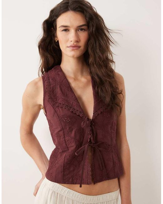 Miss Selfridge Embroidered Tie Front Vest