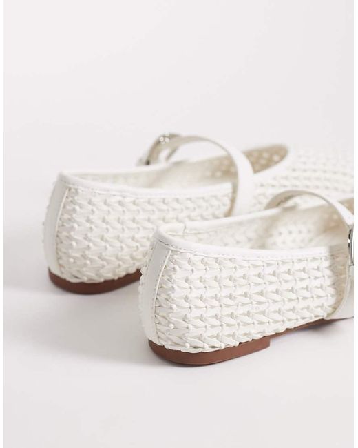 ASOS White Wide Fit Leah Weave Detail Mary Jane Ballets
