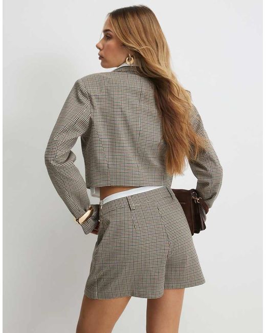 River Island Gray Check Hybrid Cropped Blazer