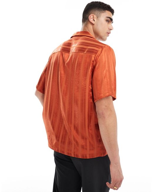 ASOS – kurzärmliges hemd aus orangefarbenem jacquard mit lockerem schnitt für Herren