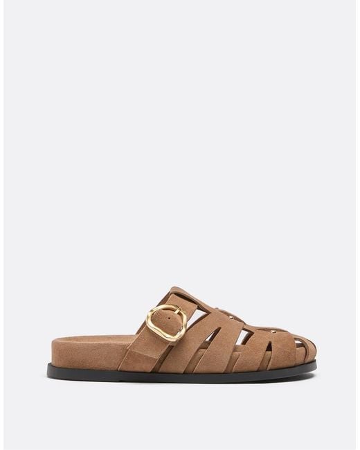 Stradivarius Brown Leather Slingback Cage Sandals