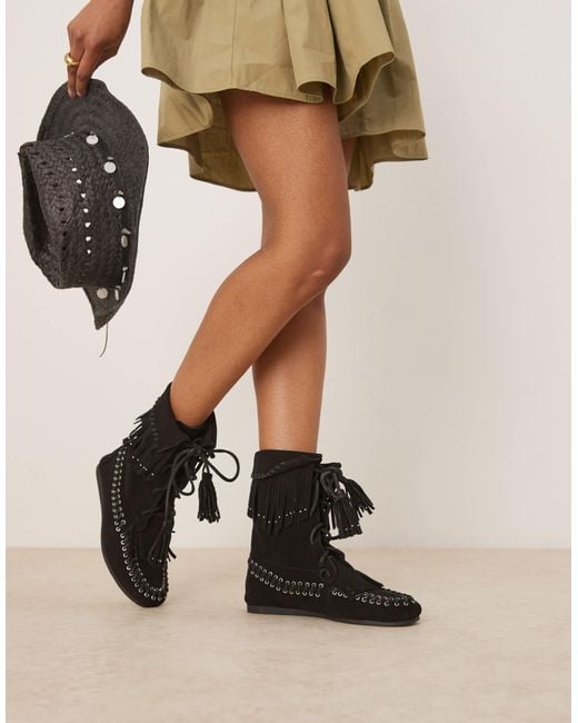 ASOS Black Anais Fringe Ankle Boots