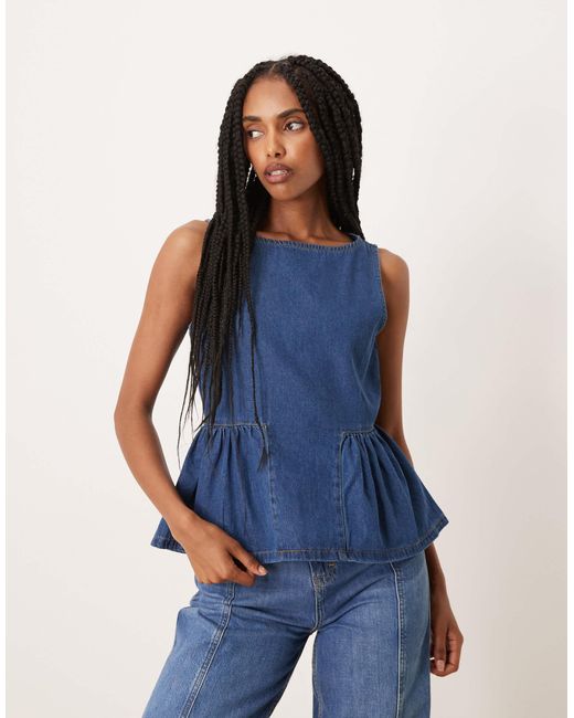 ASOS Blue Denim Top With Drop Waist Side Panels
