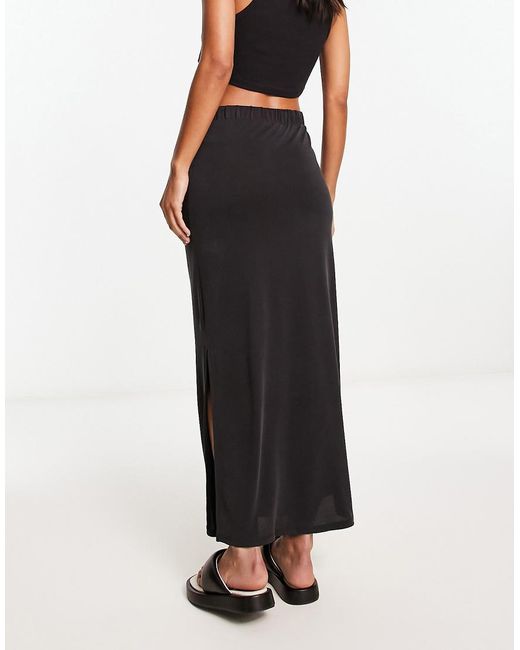Vila White Slinky Maxi Skirt With Slit Sides
