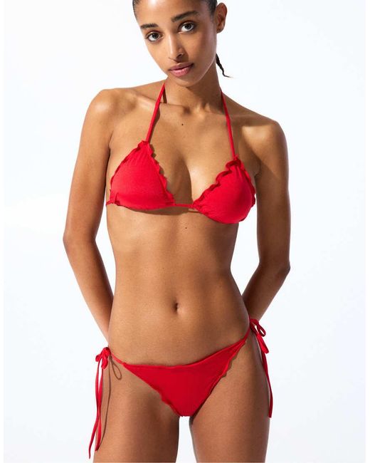 Pull&Bear Red Frilled Bikini Bottoms