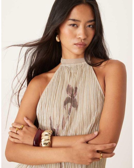 Motel Brown Halter Neck Brienne Flower Print Top
