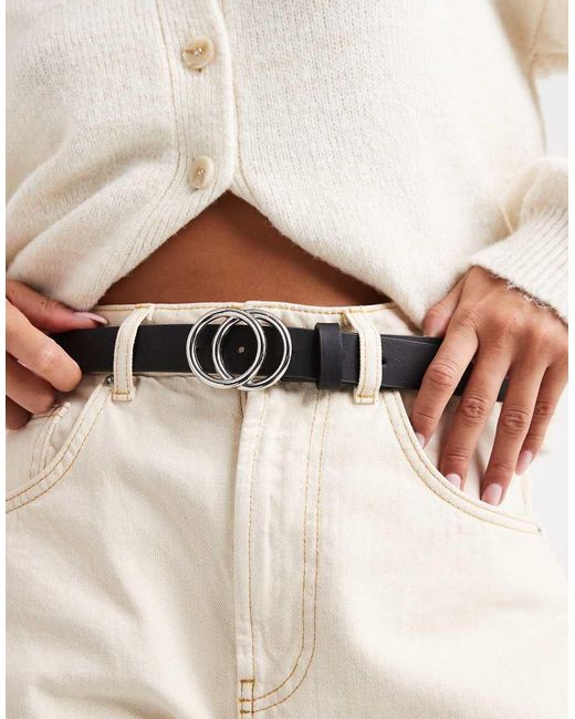 ONLY Natural Faux Leather Jeans Belt With-Tone Buckle