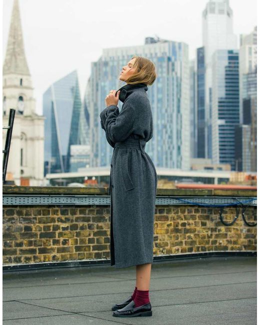 TOPSHOP Blue Tab Belted Twill Car Coat
