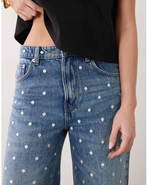 Mango Blue Lunares 100% Cotton Straight Polka Dot Jeans