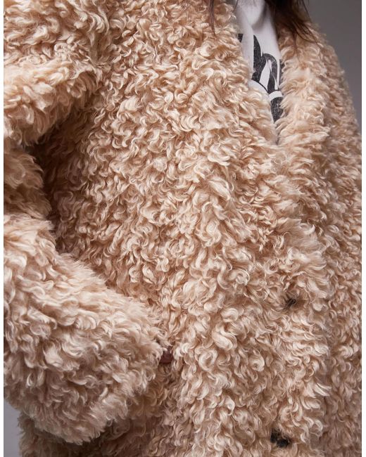 TOPSHOP Gray – kragenloser, langer mantel aus kunstpelz