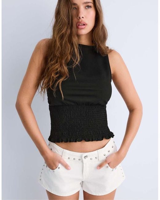 Stradivarius Black Elasticated T-Shirt
