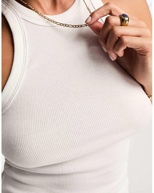 Monki White Ribbed Racer Tank Top