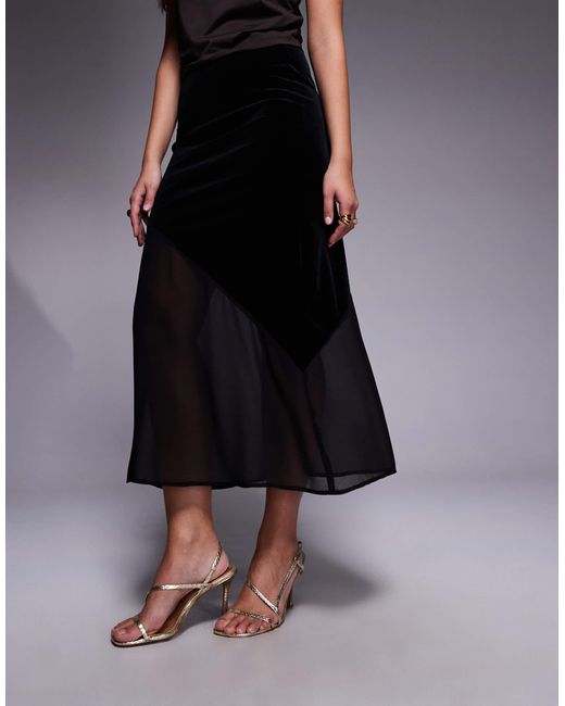 Jupe mi-longue en mousseline et velours New Look en coloris Blue