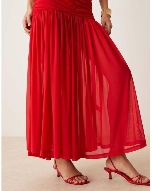 Bardot Red Orlana Mesh High Neck Dropped Waist Maxi Dress