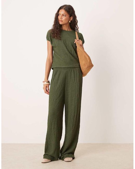 ASOS Green Co-ord Textured Cap Sleeve Detail T-shirt