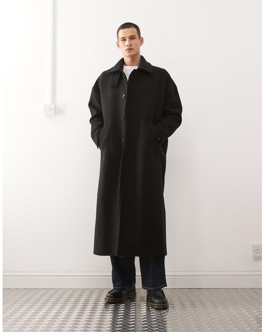 Weekday Black Premium Funnel Neck Wool Look Coat for men
