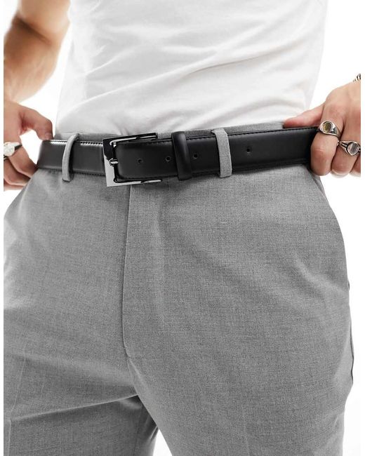 New Look Gray Faux Leather Smart Belt for men