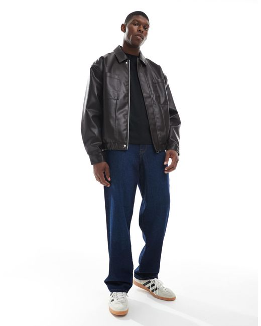ASOS Black Faux Leather Bomber Jacket for men