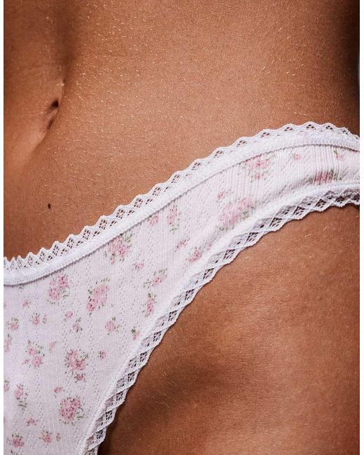 ASOS Gray Faye Pointelle Thong With Lace Trim