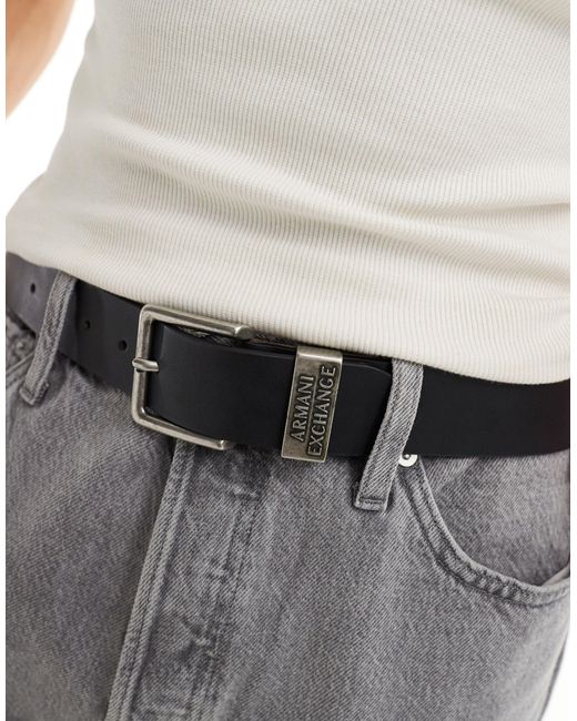 Armani Exchange Gray Logo Leather Belt for men