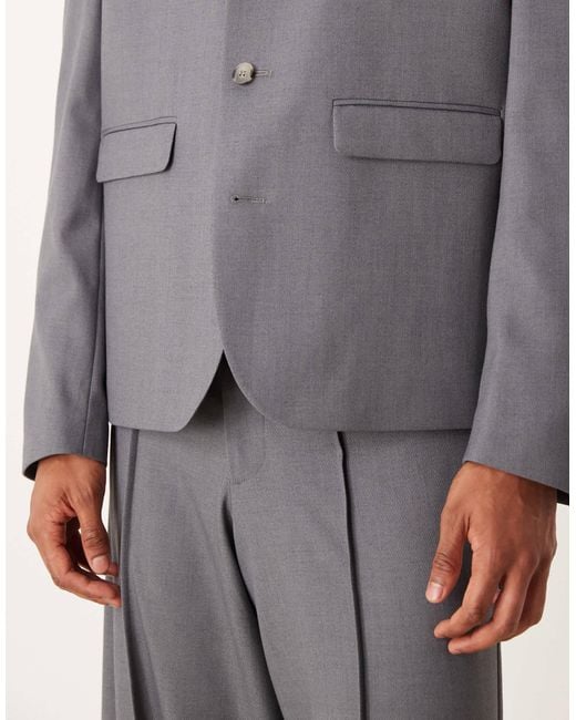 ASOS – kastige cropped-anzugjacke aus twill in Gray für Herren
