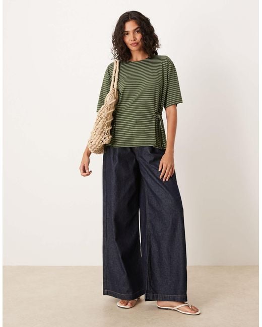 ASOS Green Stripe Cinched Tie Side Tee