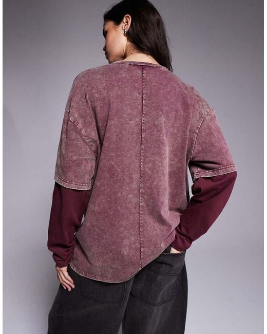 Liquor N Poker Purple Oversized Long Sleeve T-Shirt With Broken Hearts Graphic