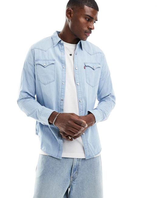 Levi's Blue Barstow Western Chambray Denim Shirt Regular Fit for men