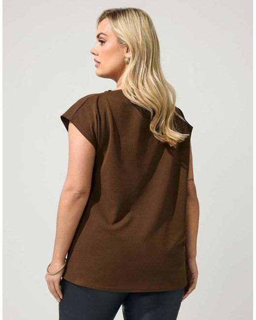 Yours Clothing Brown Drape Shoulder Top