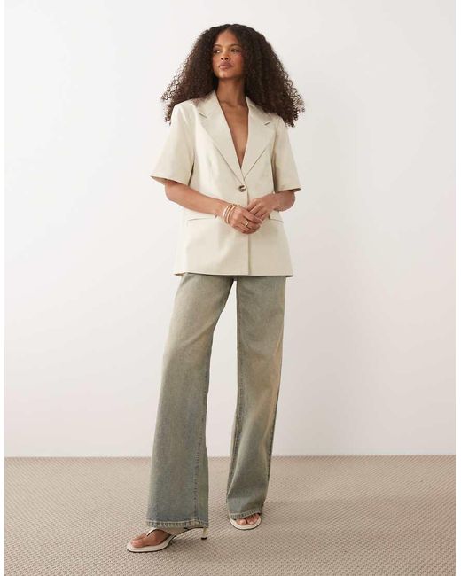 Nobody's Child Natural Deep V-neck Tailored Boyfriend Blazer
