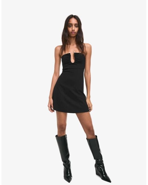 Bershka Black Mini Dress With Shimmery Neckline