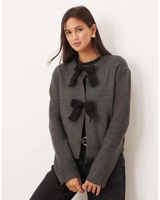 Brave Soul Black Cardigan With Velvet Bow Detail