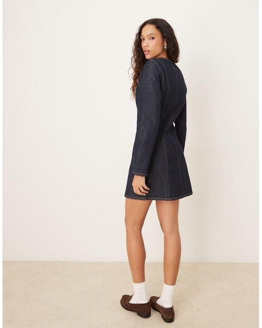 ASOS Blue Denim Mini Long Sleeve Crew Neck Dress