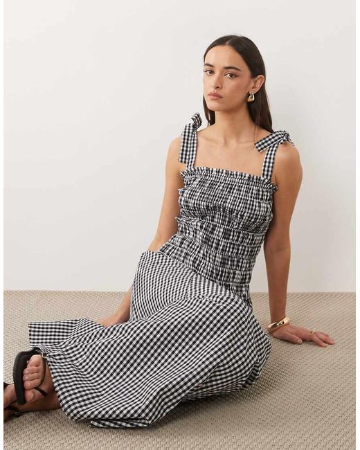 esmé studios Gray Esmee Shirred Tie Strap Maxi Beach Dress