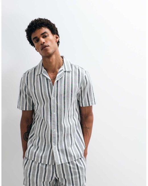 ASOS White Co-ord Regular Fit Linen Look Stripe Shirt for men