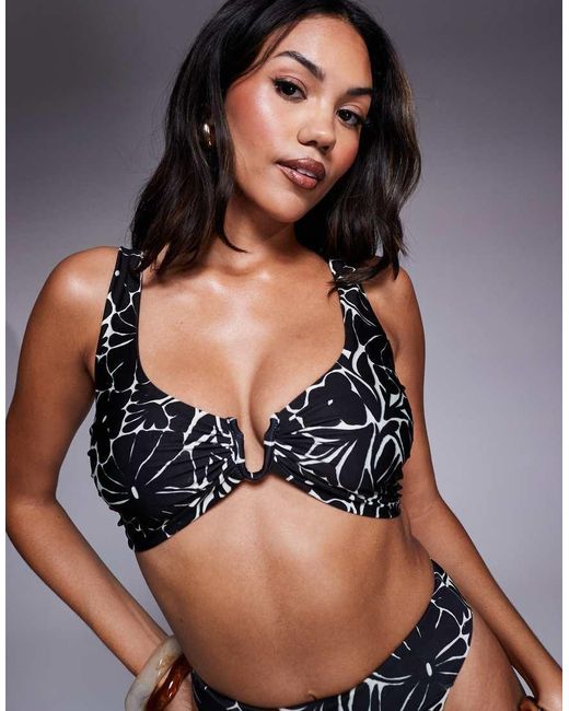 ASOS Gray Fuller Bust Bikini Top With U-wire Trim